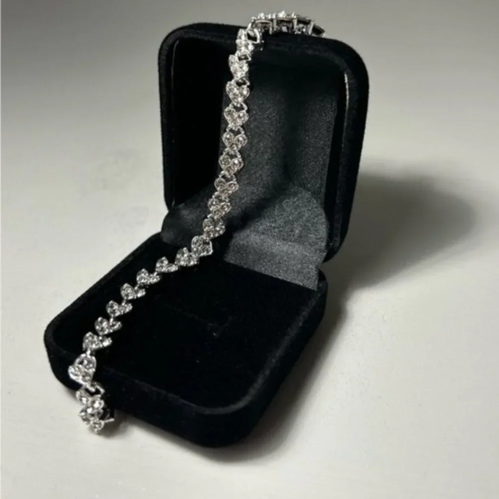 Heart Shiny Silver Bracelet Roman Style Crystal Engagement Wedding Charm - Picture 4 of 4